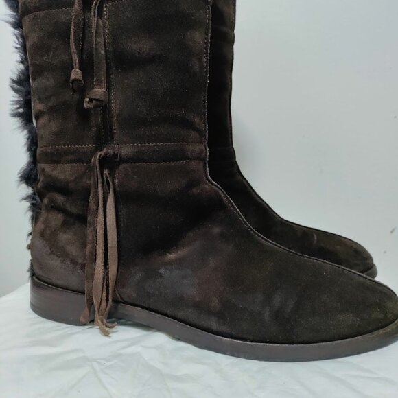 Jimmy Choo Suede Festival Rabbit Fur Boho Aztec Trim Boots Chocolate Women's 9 - Picture 8 of 16